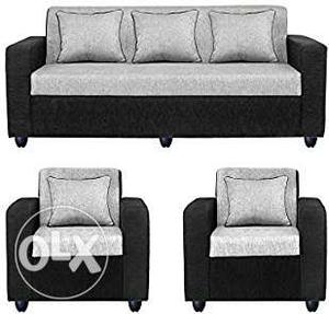 Gray-and-black Suede Couch And Armchair Set
