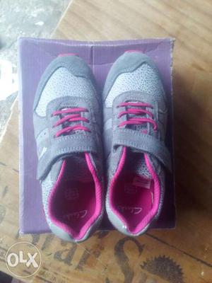 Gray-and-pink Velcro Shoes With Box