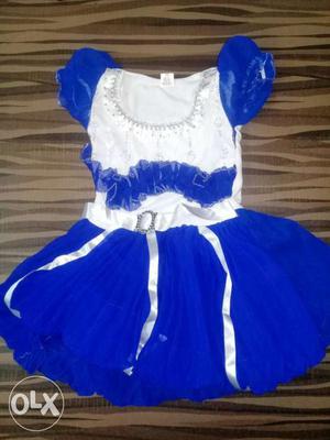 Kid's Blue And White Short-sleeved Dress