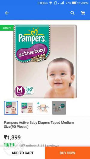 New Pampers Active Baby Diapers Taped Medium