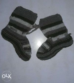 Pair Of Gray-and-black Knitted Socks