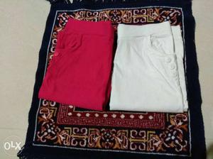 Pair of white nd pink jeggings for girls its new