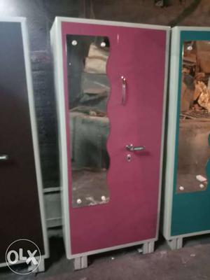Pink Wooden Cabinet With Mirror