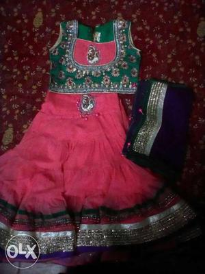 Pink,green and purple color gaghra dress for childrens