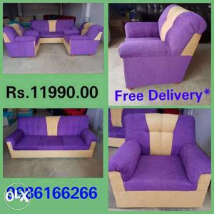 Purple And Purple Fabric Sofa Set Collage