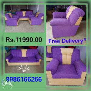 Purple And White Fabric Sofa Set Collage