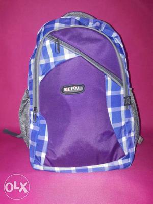 Purple, White, And Blue Gingham Epal Zip Backpack
