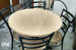 Round White Wooden Table With Four Chairs
