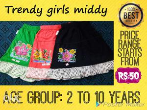 Three Black, Pink, And Green Trendy Girls Middy Skirts