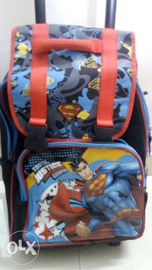 Toddler's Blue And Red Superman Printed Rolling Bag