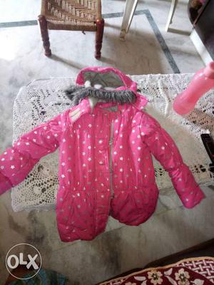 Toddler's Pink And White Polka-dot Parka Coat