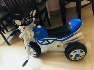 Toddler's White And Blue Ride-on Motorcycle Toy