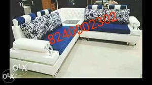White And Blue Floral Sectional Sofa