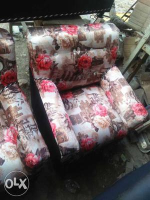 White And Pink Floral Fabric Sofa Chair