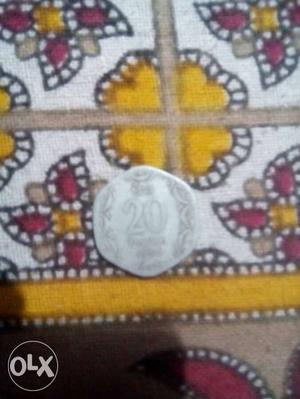 Hexagon Silver-colored 20 Indian Paise Coin