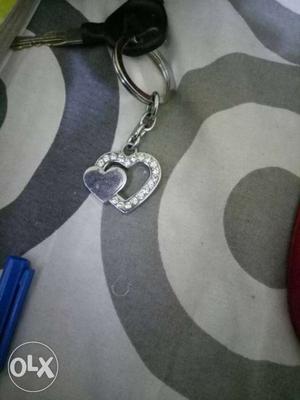 Silver-colored Diamond Encrusted Heart Keychain