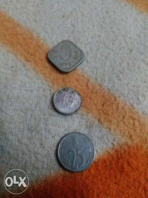 Two Round And One Diamond Silver Coins paise