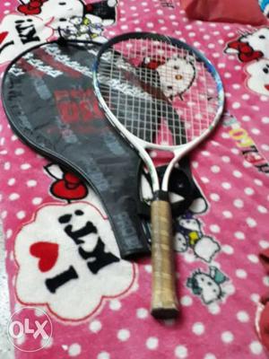 White And Blue Tennis Racket With cover