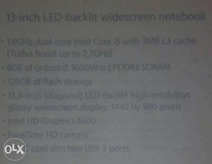 16 month used macbook air GHZ/8 GB