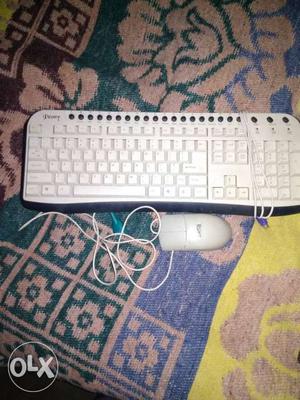 Computer White Keyboard With Mouse