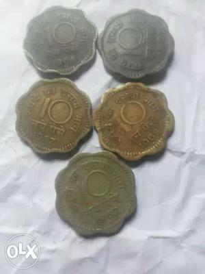 Five 10 Gold-colored Coins