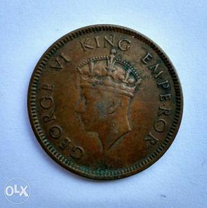 George VI King Emperor, Bronze One Quarter Anna India 