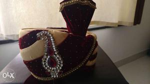 Maroon Color Lakhnavi Feta with Red Stones work