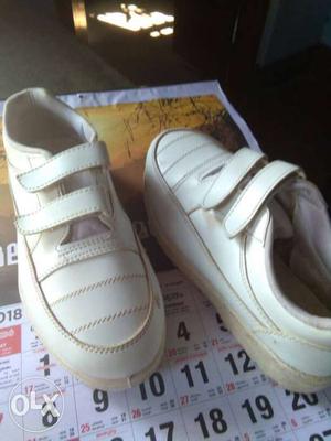 Pair Of White Leather Velcro Shoes
