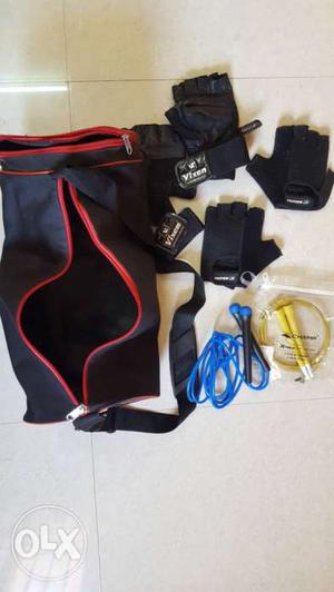 Pair Of gym Gloves Rs.250 Gym Bag rs.200 New Skipping rope