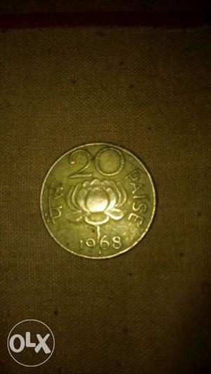 Round 20 Indian Paise Gold-colored Coin