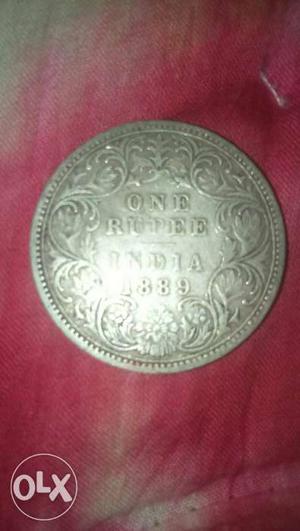 Round Silver-One Rupee Indian Coin