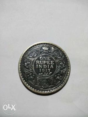 Round Silver-colored One Rupee India  Coin