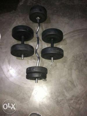 Stainless Steel Easy Curl-up Barbell And Two Dumbbells