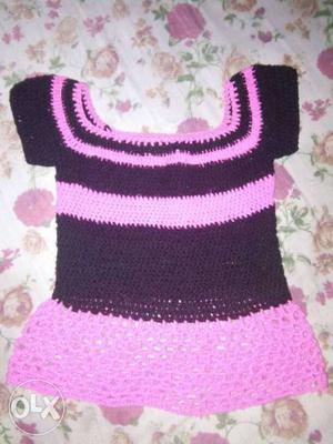 Toddler Girl'sblack And Pink Knitted Dress