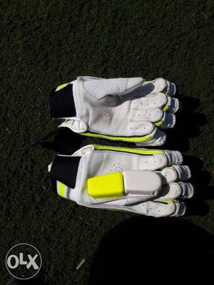 White-black-yellow Cricket Gloves