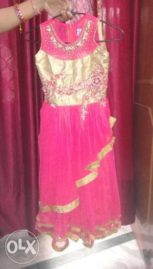 Women's Pink And Beige Sleeveless Dress.
