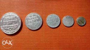 , silver 5 coins set, 1/2rs, 1/4rs, 2& 1anna, Udaipur