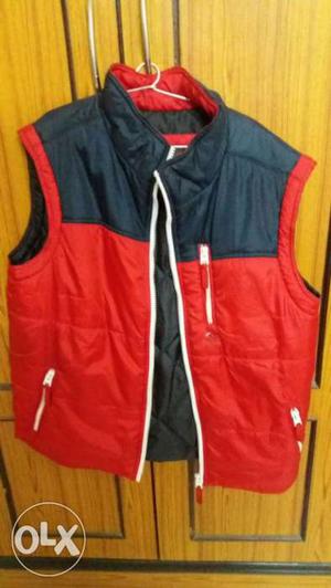 Black And Red Leather Zip-up Vest