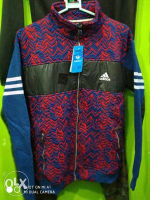 Black, Blue, And Red Adidas Zip-up Jacket