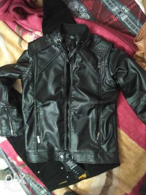 Black Leather Zip-up Jacket Zara man