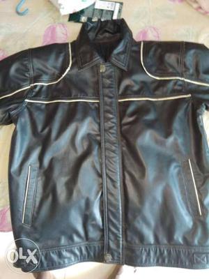Black rexin+leather jacket