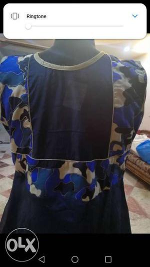 Blue And Black Floral Scoop-neck Sleeveless Dress