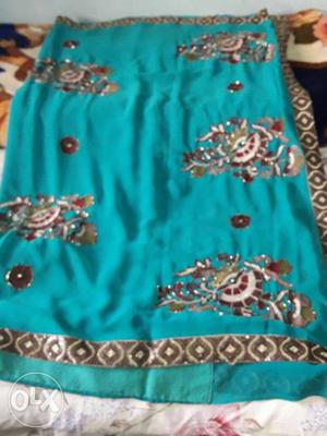 Blue And Red Floral Dupatta