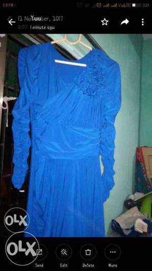 Blue Long-sleeve Maxi Dress