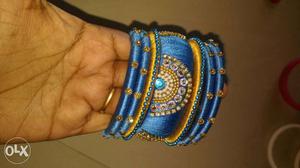 Blue-and-gold-colored Silk Thread Bangles