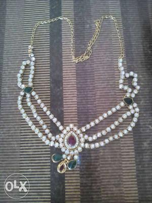 Diamond Encrusted Gold-colored Necklace