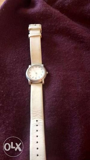 Fastrack white leather belt watch