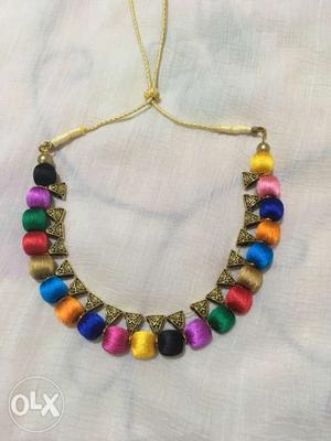 Gold Strap With Rainbow Beaded Necklace