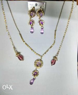 Gold-colored And Purple Gemstone Jewelry Set