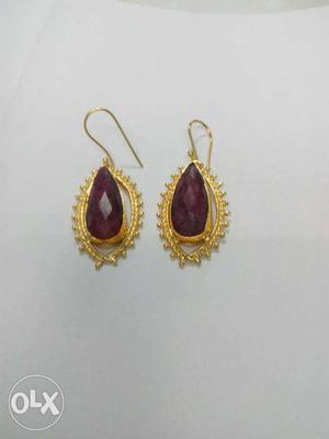 Gold pelted earrings,ruby semi precious stone
